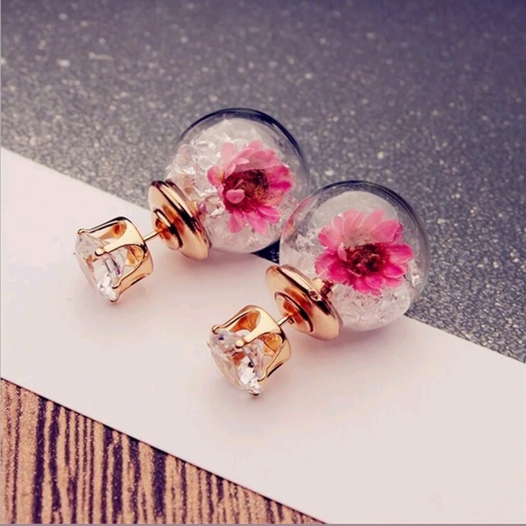 Jewelry - Pink Flower Double Sided Earrings